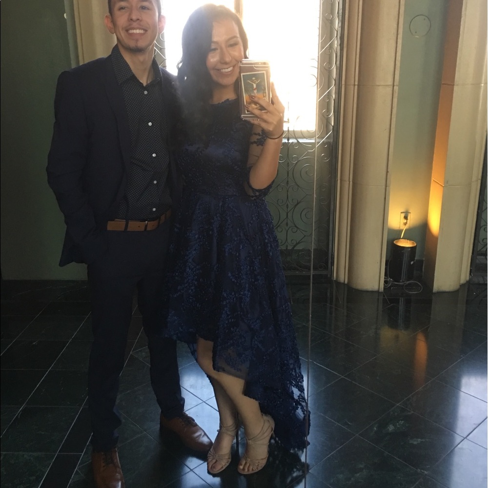 3/4 Sleeve Navy Blue High Low Dress * Fairly new*